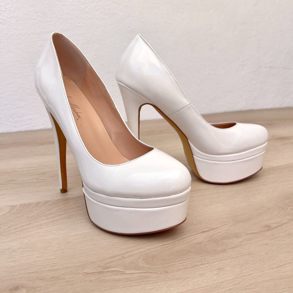 Only Maker Double Platform White Patent Leather Round Toe Stiletto W's11/M's 9.5
